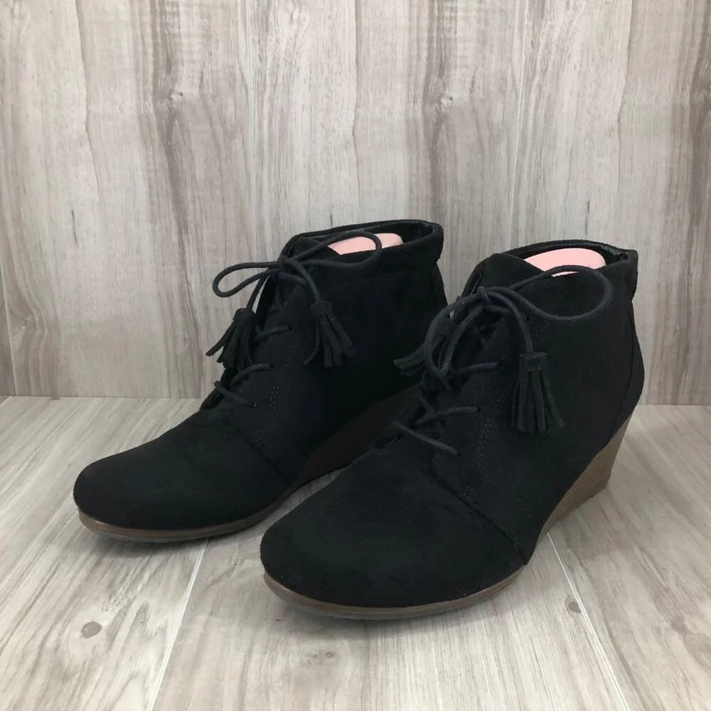 Dr Scholls Wedge Ankle Boots Womens 10M Kennedy Black Lace Up Booties
